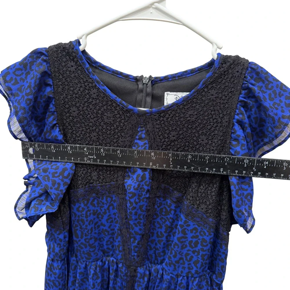 D-Signed Disney Girls Blue Leopard Print Lace Dress Sharkbite Hem Size L‎ 14/16